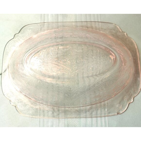 Pink Depression Glass Serving Dish  JEANETTE ADAM Pattern 1930s Small Chip - Picture 9 of 10